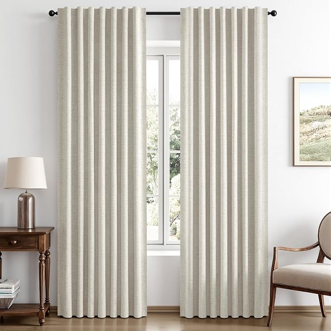MIULEE 100% Blackout Linen Curtains 42 x 84 Inch Light Cream 2 Panels | Thermal Insulated, Room Darkening Drapes for Bedroom Living Room, Back Tab Rod Pocket Pinch Pleated, Solid Luxury Decor