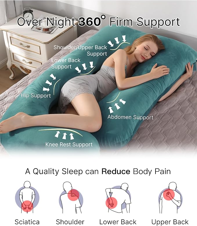 ALLOPERA Pregnancy Pillow, Full Body Maternity Pillow 57 inch, with Removable Washable Cover - Sleep Support for Legs, Back, Neck, Shoulder, HIPS, Belly, Velvet Cover (Dark Green)