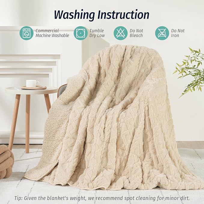 Adults Weighted Blanket for Sleep Queen Size 15 lbs 60" x 80" Khaki | Relax Body & Mind, Even Weight Distribution, Dual Sided Soft Heavy Throw Blankets, Jacquard Knitted, Chunky Fluffy, Warm Hug