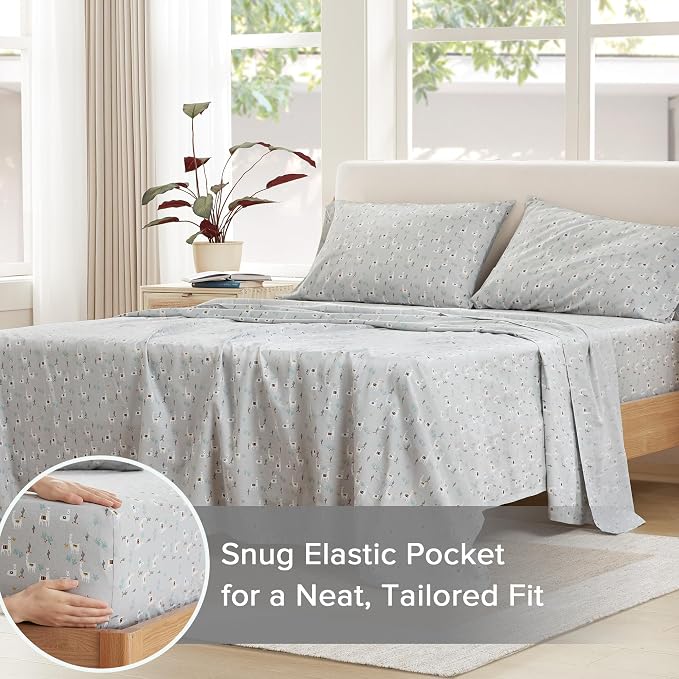 Comfort Spaces 100% Cotton Percale Sheets King Sheet Set 4 Pcs, Lama Multi | Crisp, Cool & Breathable Bed Sheets, 14" Deep Pocket Fits Up to 16" Mattress, Lightweight, All Season Cozy, with Pillow Case