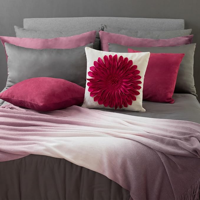 OiseauVoler 3D Sunflower Throw Pillow Cover Decorative Handmade Pillowcase Cushion Cover Case for Home Sofa Bed Living Room Decor 18x18 Inch Rose Red