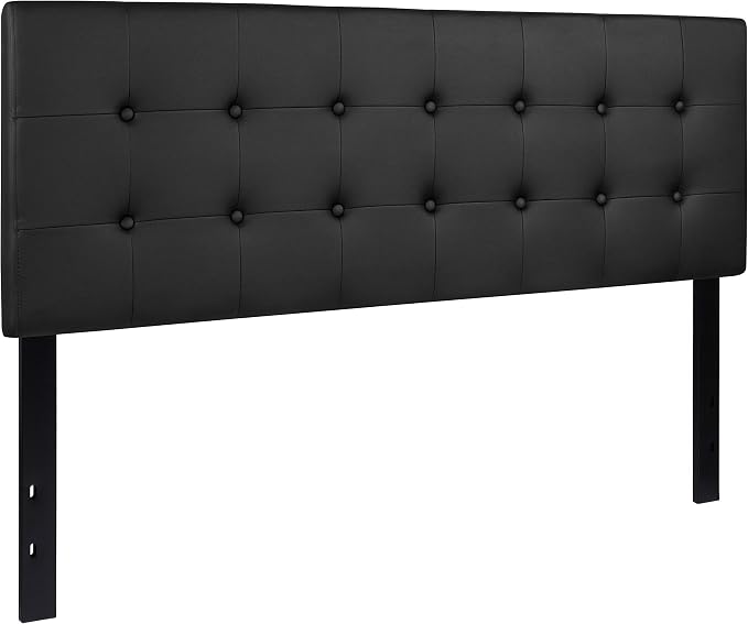 EMMA + OLIVER Black Queen Button Tufted Headboard | Adjustable Bed Rail Slots, Vinyl Upholstered