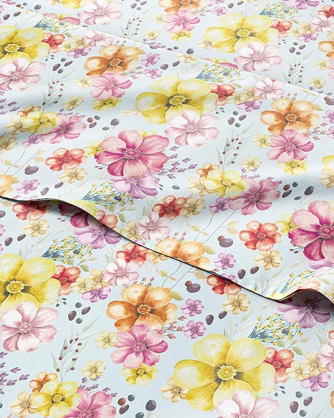 Floral Sheets - Watercolor Floral Bed Sheet Set - 1 Flat, 1 Fitted & 2 Pillowcases w/ Deep Pockets - Wrinkle & Fade Free - Boho Botanical Bedding - Ultra-Soft, Breathable and Cooling - King Size