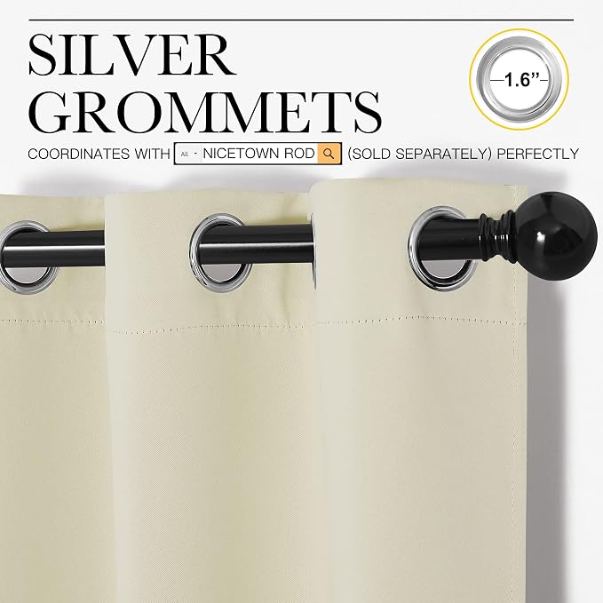 NICETOWN Kitchen Curtains, Short Curtains, 1 Pair, 34" x 63", Beige | for Bedroom Windows Thermal Insulated Room Darkening Curtain Panels for Girls Room, Cafe