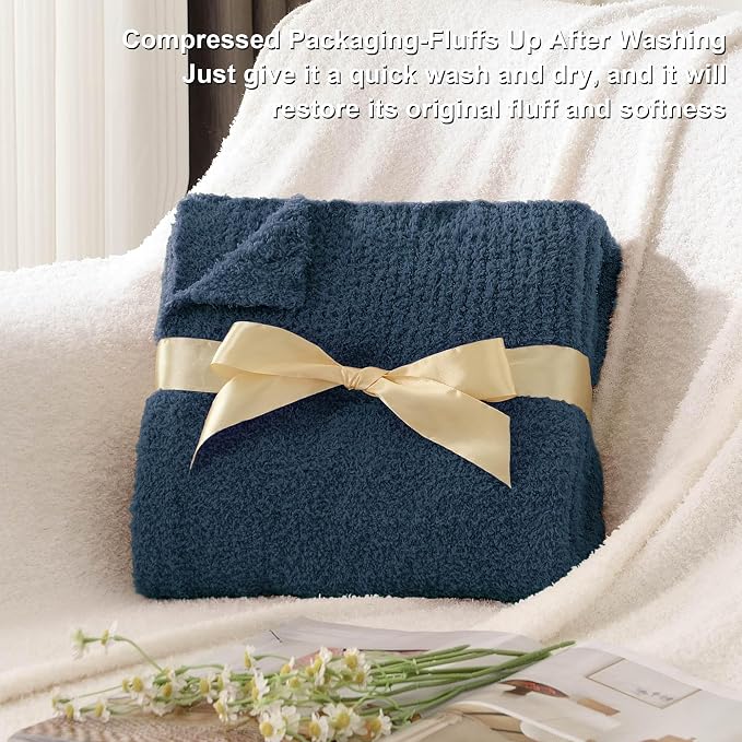 JOOJA Navy Blue Throw Blanket, Soft Fluffy Fuzzy Knit Blanket for Couch Bed Sofa, Cozy Plush Warm Blanket for Bedroom Living Room, Spring Home Decor, 50x60 Inches