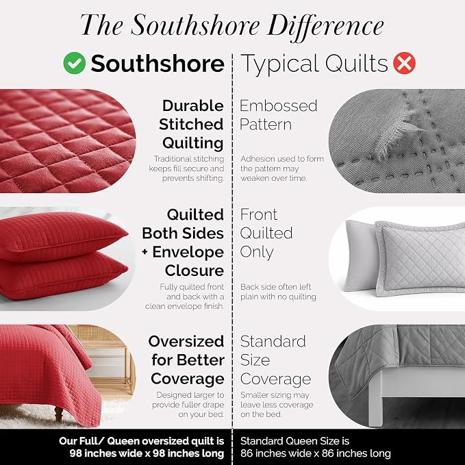 Southshore Fine Living, Inc. Full/Queen Quilt Bedding Set, Microfiber Quilts Queen Size, Coverlet, Stain & Pet Hair Resistant Bedding, Full Size Bedspread with 2 Pillow Shams, Chili Pepper Red