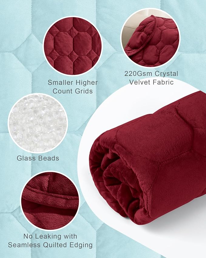 Cottonblue Small Weighted Lap Blanket Pad for Adults 7 lbs 24"x29", Red | Luxury Crystal Velvet Weighted Blanket Pad, Washable Portable Travel Blankets for Sleeping Relaxation All Season, Washable