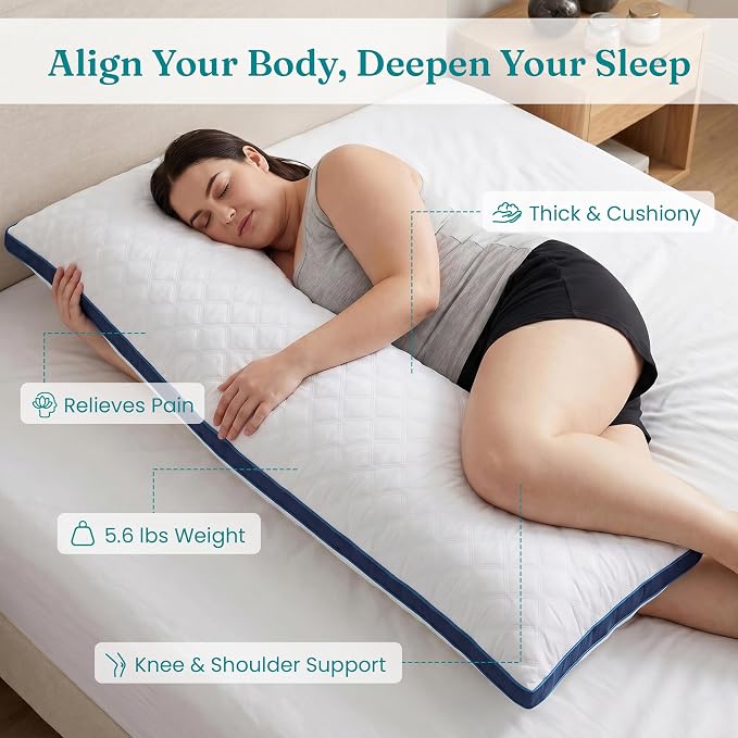 Oubonun Full Body Pillow for Side Sleeper, Adjustable Firm Long Bed Pillow | Extra Fill Plush Support - Large Quilted Loft Insert for Pregnancy Contour, Breathable Sweat-Absorbing Skin-Friendly Cushion