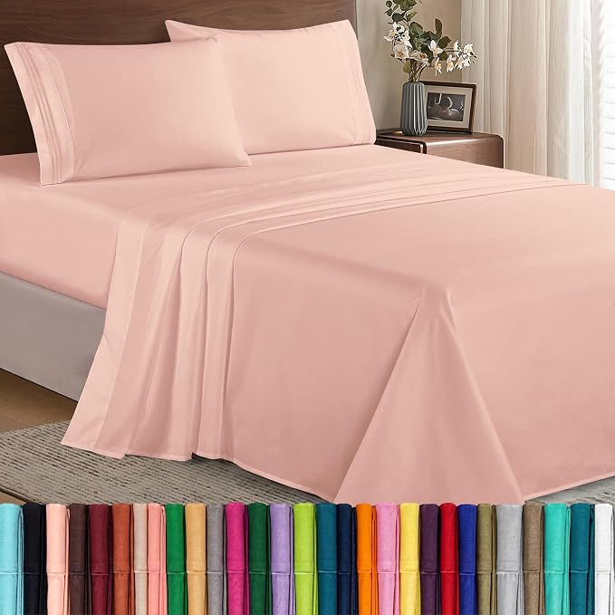 Elegant Comfort Luxury 1500 Premium Hotel Quality Microfiber 4-Piece Sheet Set - Wrinkle Resistant, All Around Elastic Fitted Sheet, Deep Pocket up to 16", Full, Blush