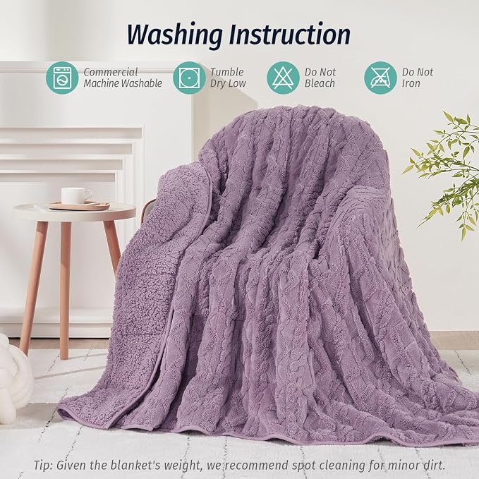 Sherpa Weighted Blankets for Sleeping Queen 60" x 80" 20 lbs Purple | Relax Body & Mind, Even Weight Distribution, Dual Sided Soft Heavy Throw Blankets, Jacquard Knitted, Chunky Fluffy, Warm Hug