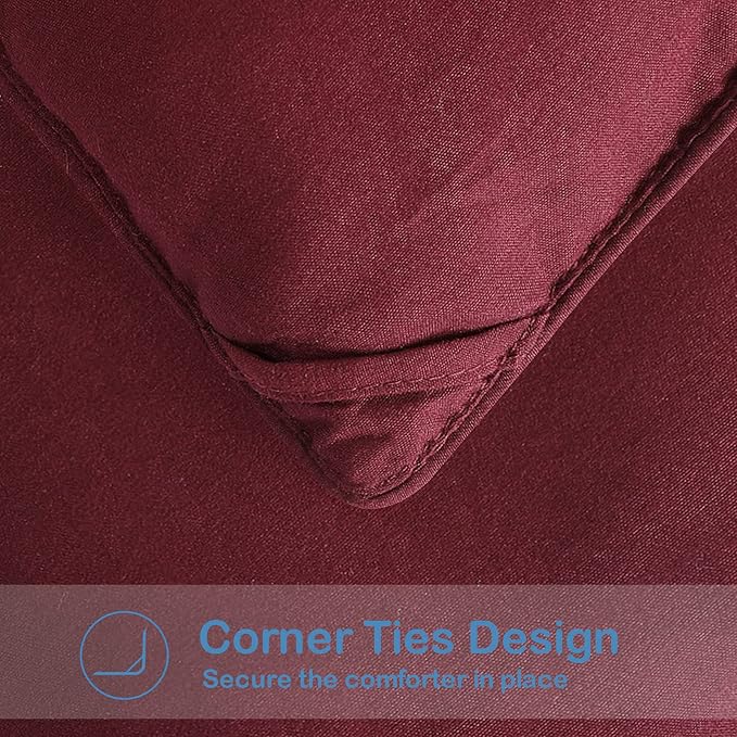 EASELAND Oversized Queen Down Alternative Comforter, Burgundy, 98x98 | Quilted Duvet Insert for All Seasons, Soft Lightweight Bedding with Corner Tabs, Breathable Machine Washable Hotel Quality