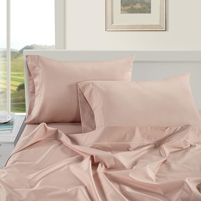 LANE LINEN Luxury 100% Egyptian Cotton Bed Sheets Twin Size, Fully Elasticized Reinforced 16 Inch Extra Deep Pocket Twin Sheets, Soft & Comfy Sateen Weave for Silky Finish-Vintage Petal