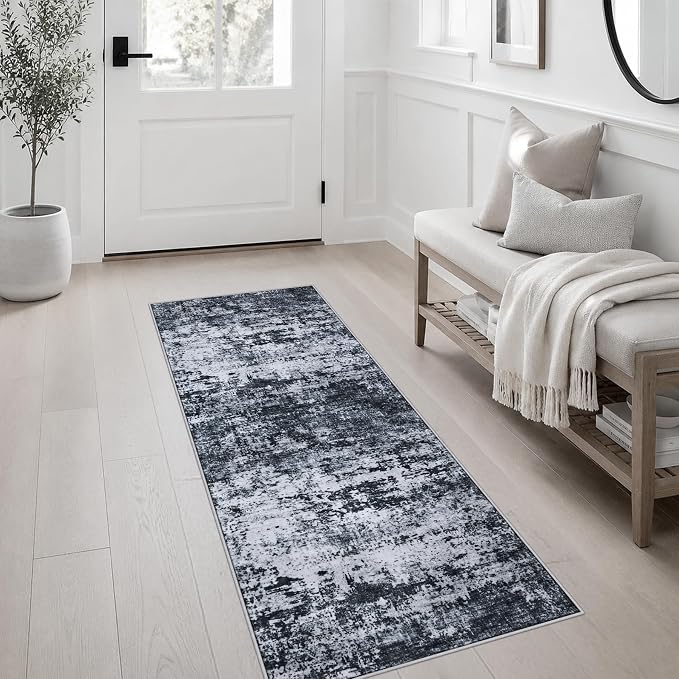 2x5 Washable Runner Rug：Modern Abstract Kitchen Carpet Black | For Hallway, Bedroom, Kitchen, Laundry, Bathroom,Door Mat,Modern Abstract,Machine washable,Non-Slip,Stain Resistant,Indoor