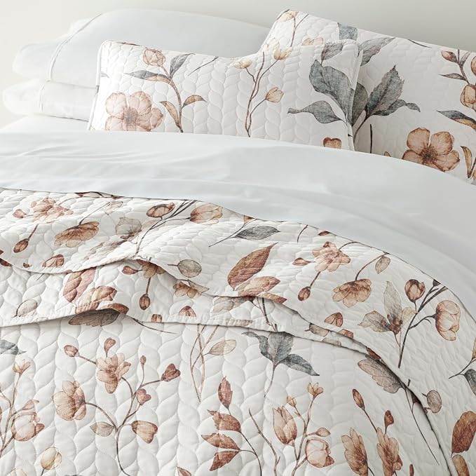 Merit Linens 3 Piece Quilt Set - Super Soft - Lightweight - All Season Quilted Coverlet - Timeless Patterns - Full/Queen Natural