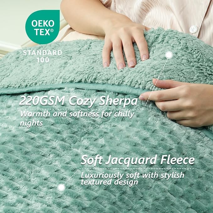 Mr. Sandman Weighted Blankets for Adults, Queen Size 80 x 87 Inches, 15lbs | Machine Washable; Soft Warm Sherpa Fleece; Jacquard Flannel Filled with Glass Beads; Heavy Throw for Sleep and Calm; Green