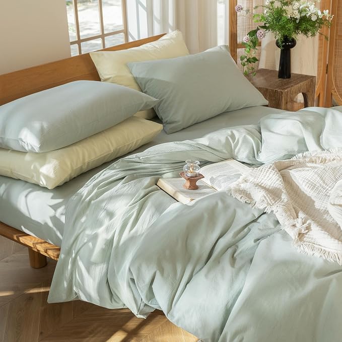 MooMee Duvet Cover Set 100% Washed Cotton Linen Like Oversized King Plus | Relaxed Linen-like Texture. Soft, Breathable & Long-lasting Comfort. Lightweight. Hidden Zipper with 8 Interior Corner Ties