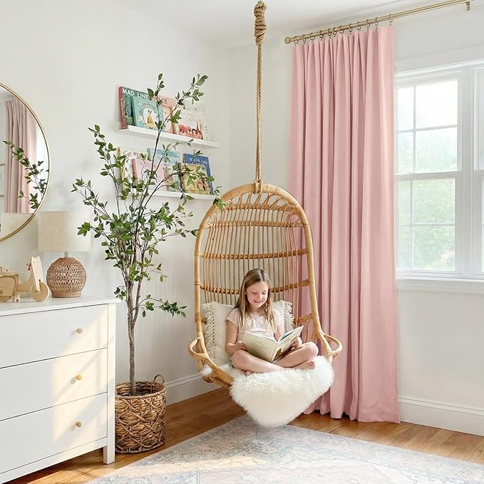 INOVADAY Linen Textured 100% Blackout Sliding Door Curtains 102x96 | Blush Pink, 1 Panel, Extra Wide Sliding Glass Door Curtains for Patio, Blackout Curtains for Bedroom, Thermal Insulated