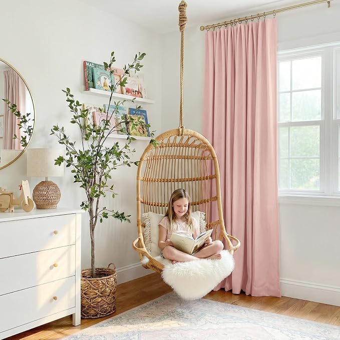 INOVADAY Linen Textured 100% Blackout Sliding Door Curtains 102x90 | Blush Pink, 1 Panel, Extra Wide Sliding Glass Door Curtains for Patio, Blackout Curtains for Bedroom, Thermal Insulated