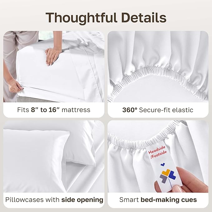 California Design Den 100% Cotton Sateen California King Sheet Sets, White | Soft 500 Thread Count Backed by Good Housekeeping Seal, 16" Deep Pocket, All-Around Elastic, Durable, Easy Care