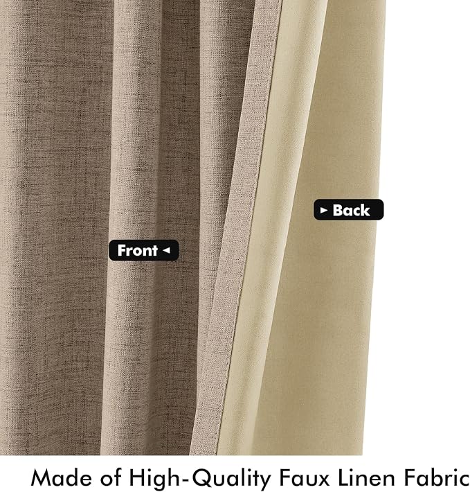MIULEE 100% Blackout Linen Curtains 42 x 108 Inch Copper Brown 2 Panel | Thermal Insulated, Room Darkening Drapes for Bedroom Living Room, Back Tab Rod Pocket Pinch Pleated, Solid Luxury Decor