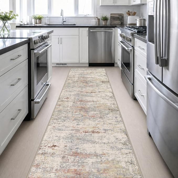 3x14 Washable Runner Rug：Modern Abstract Kitchen Soft Carpet Taupe | For Hallway, Bedroom, Kitchen, Laundry, Bathroom,Door Mat,Modern Abstract,Machine washable,Non-Slip,Stain Resistant,Indoor