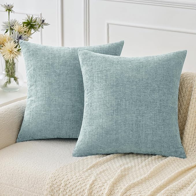 MIULEE Soft Chenille Throw Pillow Covers Light Blue 18x18 Inch Pack of 2 | Modern Home Decor, Classic Decorative Pillows, Solid Dyed Cases, Boho Couch Cushion Covers for Sofa Bed Living Room