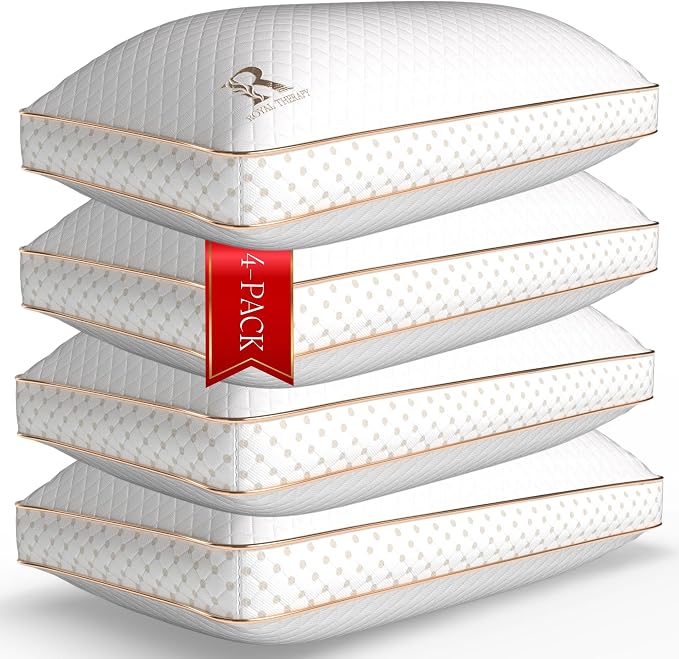 Royal Therapy 4-Pack King Memory Foam Pillow, Adjustable Shredded Odor-Free Bed Pillow for Neck & Shoulder Pain Relief, Breathable Support for Back, Stomach, Side Sleepers, AirFlowPRO