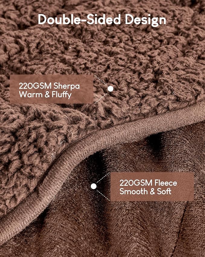 Cottonblue Fleece Weighted Blanket for Adults 15lbs Queen Size 60x80in Soft | Cozy Flannel Sherpa Weighted Blanket Throw for Calm Sleep Relax, Warm Shaggy Bed Sofa Couch Heavy Blanket, Chocolate Brown
