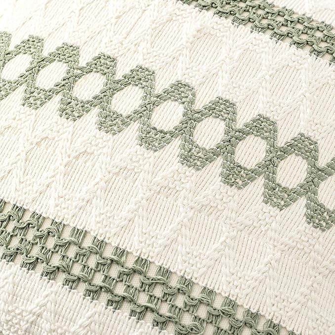MIULEE Set of 2 Sage Green Boho Decorative Pillow Covers 26x26 Inch | Farmhouse Couch Throw Pillows, Modern Cotton Cushion Covers, Macrame Woven Spring Home Decor for Bed Sofa Chair
