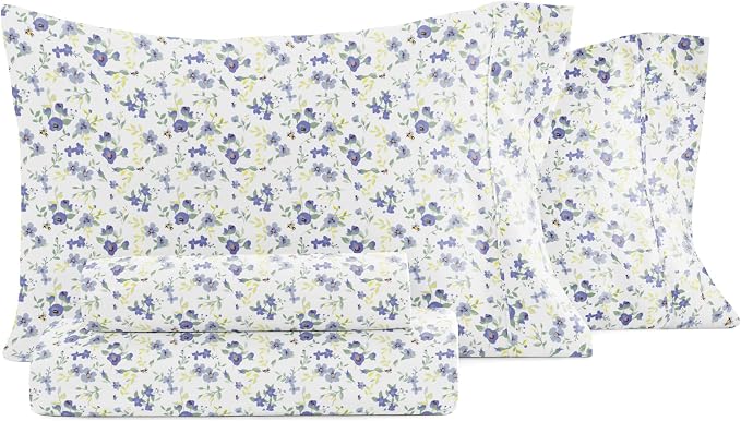 Linen Market Double-Brushed Patterned Microfiber California King Sheet Set 4 Piece – OEKO-TEX Certified Ultra Soft & Wrinkle-Free - 16" Deep Pocket Sheets Easy Care Cal-King Size - Blossoms Light Blue