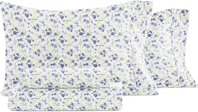 Linen Market 4 Piece King Sheet Set - Breathable, Double-Brushed Patterned Cooling Sheets – Oeko-TEX Certified Ultra Soft & Wrinkle-Free 16" Deep-Pocket King Sheets - Easy Care Blossoms Light Blue