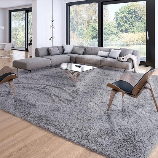 Soft Modern Indoor Large Shaggy Rug for Livingroom Bedroom Dorm Kids Room Home Decorative, Non-Slip Plush Fluffy Furry Fur Area Rugs Comfy Nursery Accent Floor Carpet 8x10 Feet, Grey