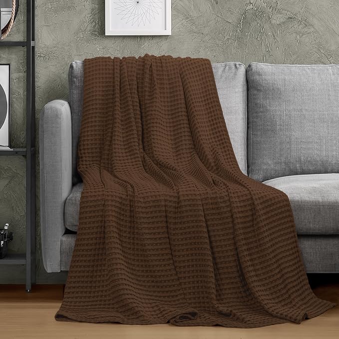 Utopia Bedding 100% Cotton Waffle Blanket Queen Size Brown, 90x90 Inch | Lightweight Breathable Cozy Summer Bed Blanket Home Decor Gift for Women and Men