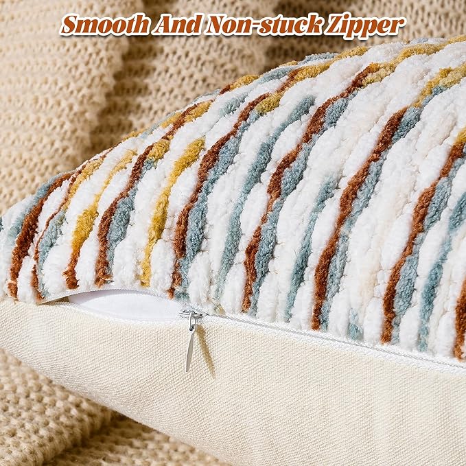 AmHoo Boho Chenille Pillow Cover Decorative Tufted Pillowcase for Couch Bed Sofa Bedroom Living Room Modern 12 x 20-Inch Brown