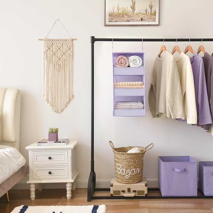GRANNY SAYS 3-Shelf Hanging Closet Organizer, Foldable Storage, Purple | 33 lb Capacity, No-Sag Support, Keeps Clothes Neat, Folds Flat, Fits RV, Dorm & Small Closets
