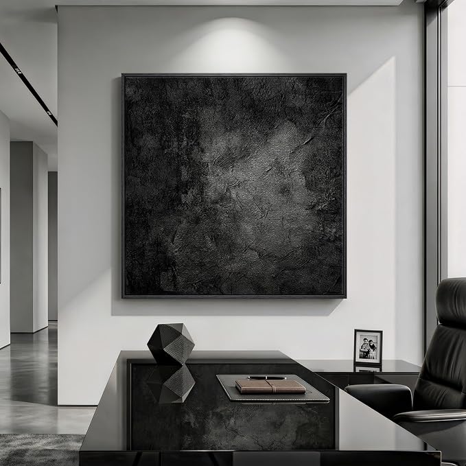 Extra Large Framed Black Abstract Wall Art Decor for Living Room, 48x48 In | Minimalist, Canvas prints, Modern paintings, Dark moody, Black frame, Square pictures, Dining room, Bedroom wall decor