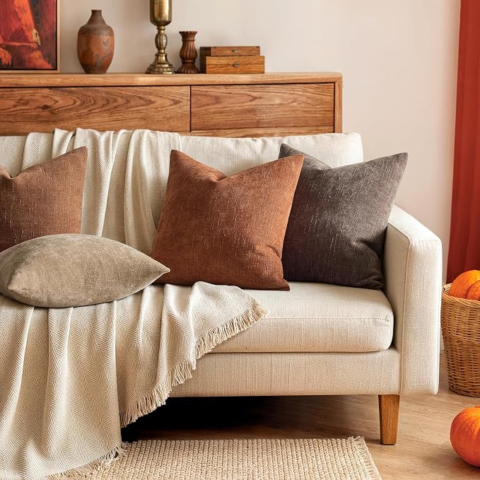 MIULEE 24x24 Inch Euro Textured Chenille Fall Throw Pillow Covers Dark Rust | Pack of 2 Decorative Soft Throw Pillows,Solid Textured Cushion Covers,Modern Home Decor for Bed Couch Sofa Bedroom Livingroom