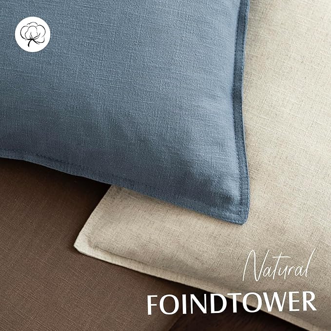 Foindtower Decorative Linen Lumbar Throw Pillow Covers 12x20 Misty Blue | Pack of 2 Boho Farmhouse Pillowcase,Accent Neutral Solid Cushion Covers,Morden Home Decor for Couch Sofa Bedroom Living Room