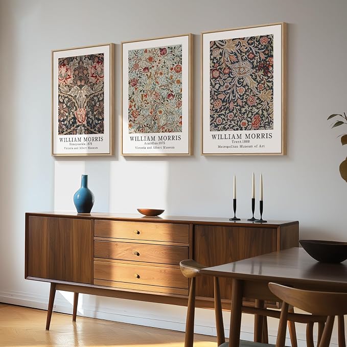Framed Boho William Morris Floral Canvas Wall Art for Living Room, 3 Piece | Vintage paintings, Rustic farmhouse, Botanical artwork, 16x24 inch, Bedroom, Hallway, Office decor