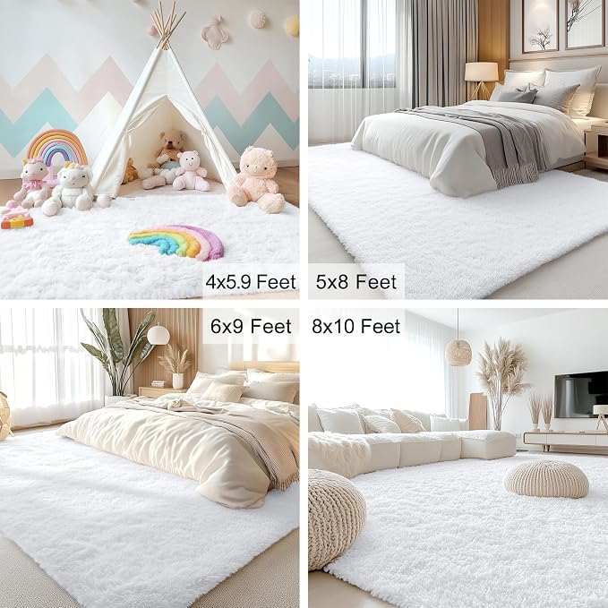 OLANLY 3x6 Machine Washable Runner Rugs for Hallway, Soft Fluffy Shaggy Bedside Rugs for Bedroom, Living Room, Indoor Floor Carpet for Kids Girls and Boys, Nursery Rooms, Home Decor Aesthetic, White