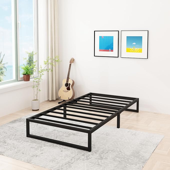 Lutown-Teen 12 Inch Twin Size Bed Frames with Heavy Duty Steel Slat Support | Twin Platform Bed Frame No Box Spring Needed, Noise Free, Easy Assembly, Black