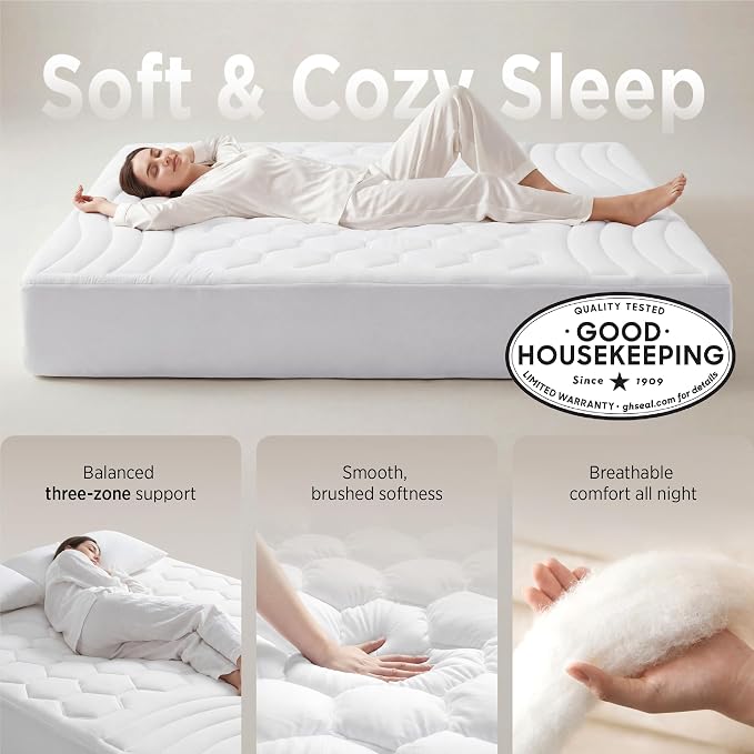 Bedsure Full Size Mattress Pad - Quilted Fitted Mattress Topper Protector with 8-21 Inches Deep Pocket, Noiseless Breathable Bed Cover Padded, Machine Washable, White, 54x75 Inches (Pack of 2)