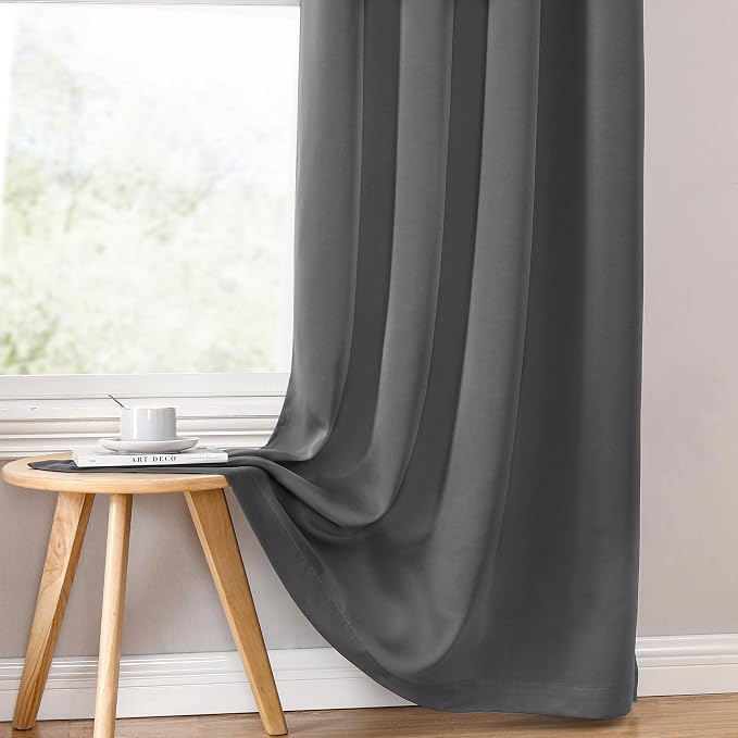 ChrisDowa 100% Blackout Curtains for Bedroom 102 Inches Long 2 Panels Set | 2 Thick Layers, Thermal Insulated, Light Blocking for Living Room, Grommet, Long Window Drapes, Grey, 52 x 102 Inch