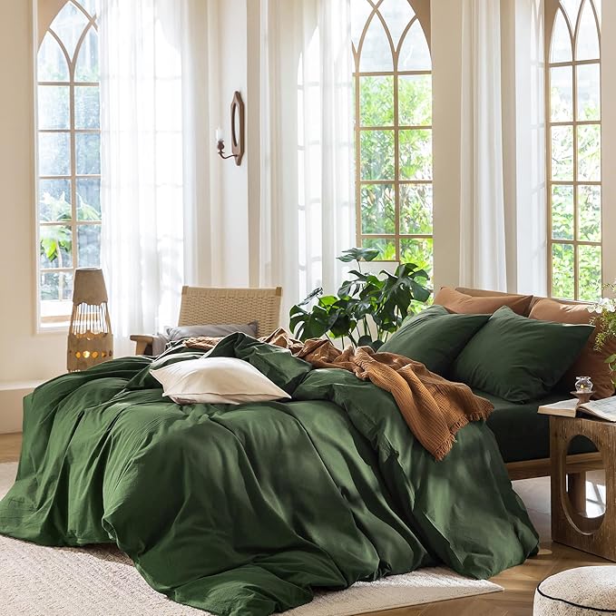 MooMee Duvet Cover Set 100% Washed Cotton Linen Like Oversized Queen | Relaxed Linen-like Texture. Soft, Breathable & Long-lasting Comfort. Lightweight. Hidden Zipper with 8 Interior Corner Ties