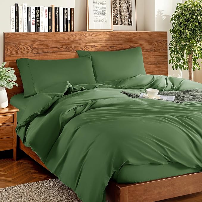 DEITAS 100% Cotton King Duvet Covers 3 Piece,1200 Thread Count，Olive Green | Luxury Egyptian Cotton Comforter Cover With Zipper Closure, Ultra Cooling Breathable, Hotel Bedding Duvet Covers