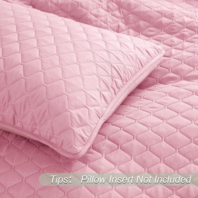Exclusivo Mezcla Reversible California King Quilt Set, Bright Pink | Lightweight Bedspreads with 2 Pillow Shams, Soft Microfiber, All Season Bed Coverlets for Bedroom Guest Room, 112x104 Inch