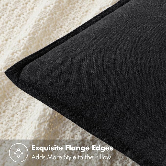 MIULEE Decorative Linen Pillow Covers 18x18 Inch Black | Boho Farmhouse Neutral Couch Throw Pillows for Bed, Pack of 2 Accent Modern Pillowcases, Sofa Livingroom Home Decor