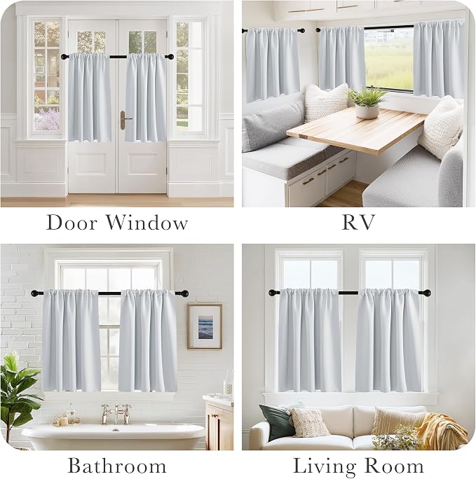 PONY DANCE Short Length Curtains for Kitchen, RV Curtain Tiers for Bedroom, Room Darkening for Bedroom, Width 29 x Length 24 inches,Greyish White, 2 Pieces