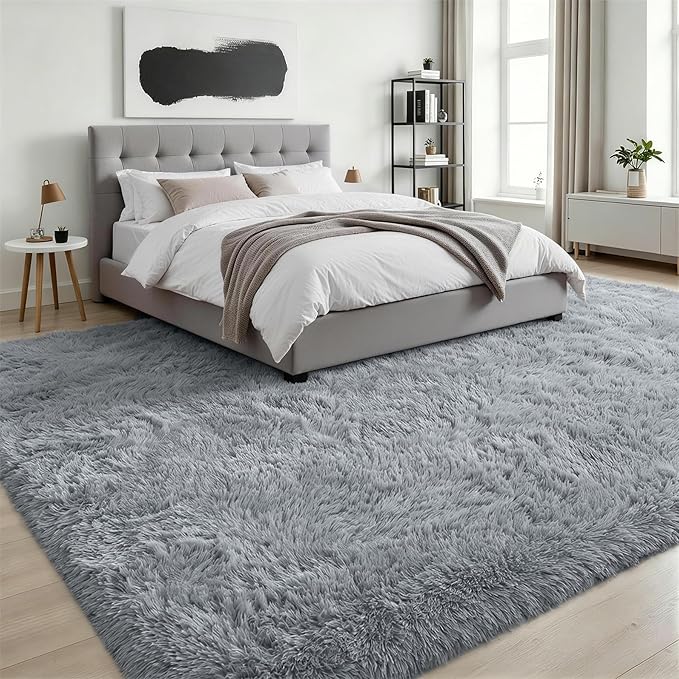 8x10 Area Rug Living Room Bedroom: Fluffy Plush Shag Carpet Gray | For Kids Room Playroom Nursery Home Decor,Ultra Soft,Non-Slip Non-Shedding,Fuzzy Plush,Large Indoor Floor Carpet,Easy Clean