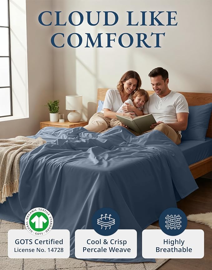 LANE LINEN Twin XL Sheets 100% Organic Cotton Cooling Soft - Estate Blue | Pure Long-Staple Organic Cotton Twin XL Sheet Set - Easy-Care Machine Washable, Breathable For Year-Round Sleep